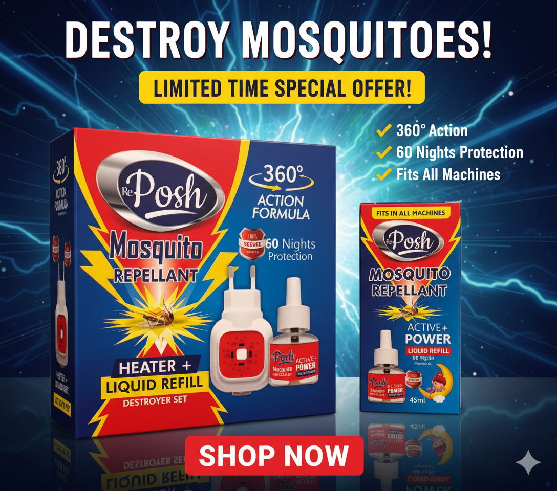 🦟 Re Posh Mosquito Repellant Destroyer Set – 360° Action Formula (Heater + Liquid Refill, 60 Nights Protection)