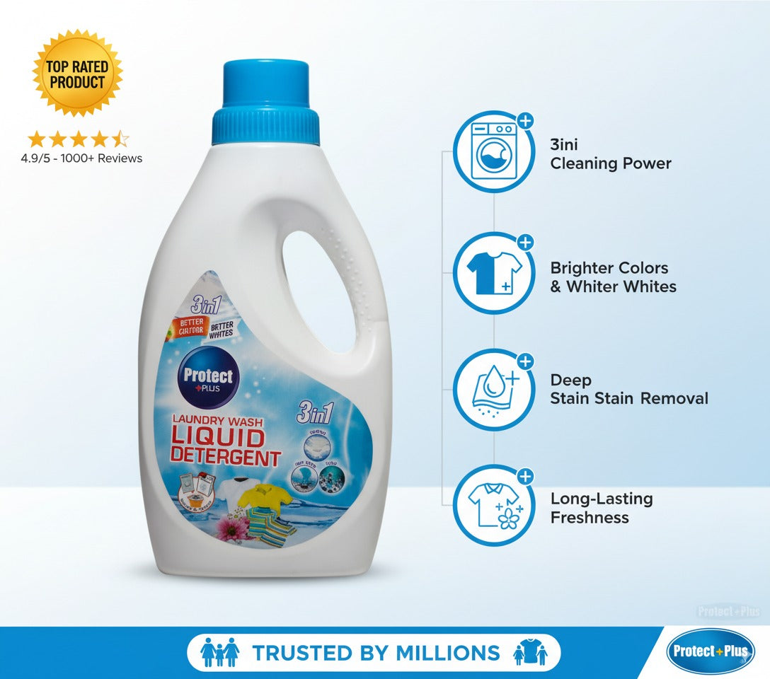 Pretect Plus Laundry Liquid Detergent 1000ml – Tough on Stains, Gentle on Clothes