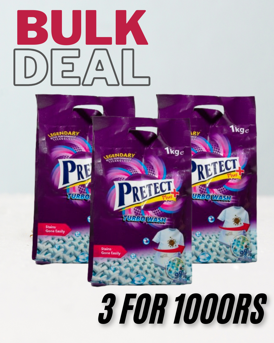 Pretect Turbowash Detergent – 3 Pack Bundle (Only Rs. 1000)